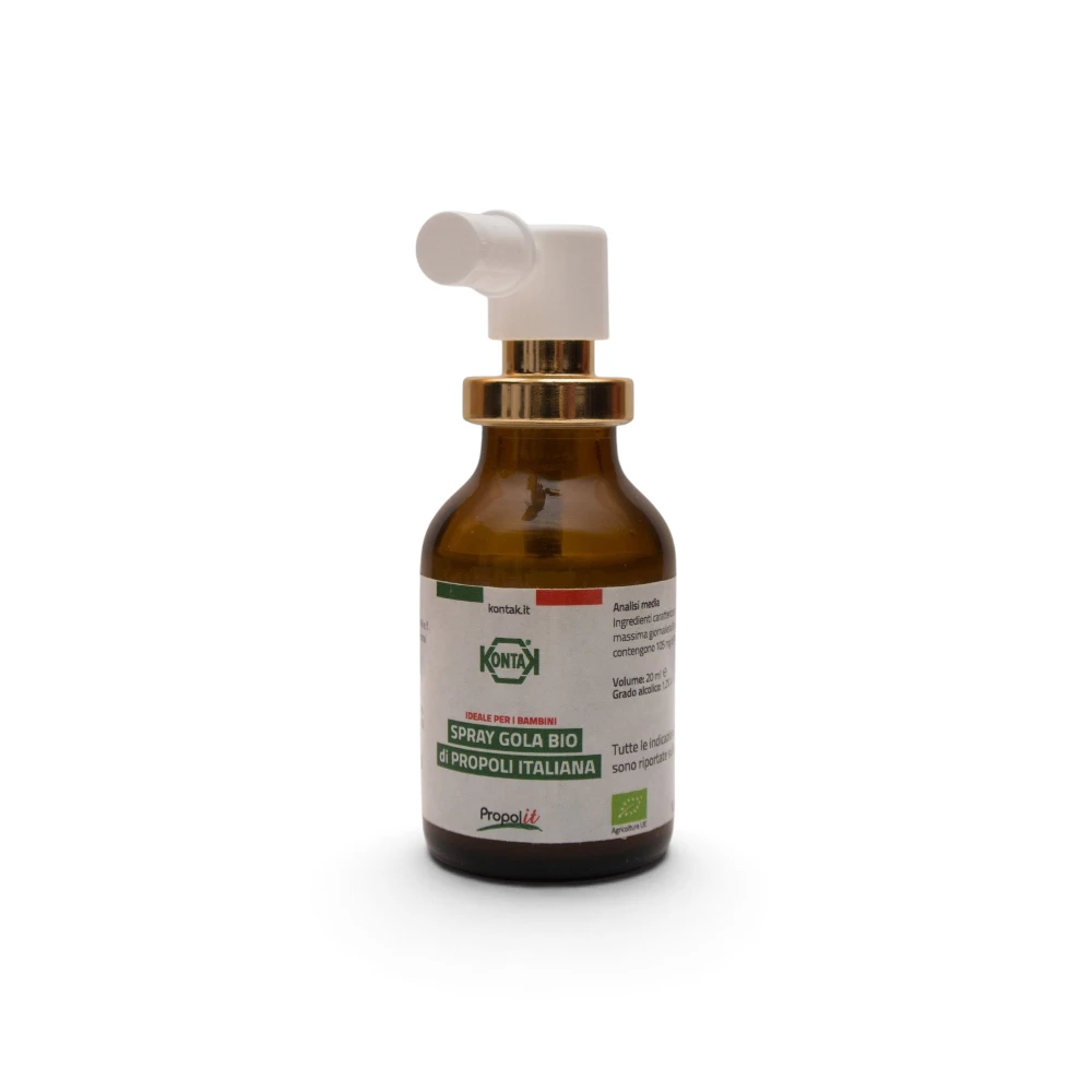 Front view of 20ml Alcohol-Free Organic Propolis Throat Spray BIO bottle IP-ROCO